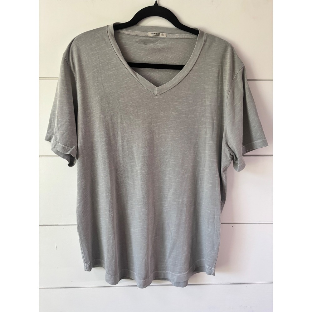 Buck Mason V Neck T-Shirt Men Large Grey Excellent Cotton Slub Casual Minimalist